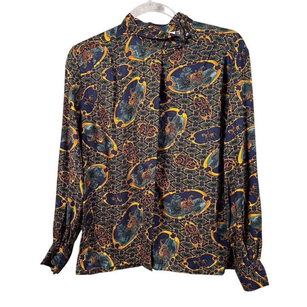 Vintage Pendleton Petites Equestrian Horsebit Long Sleeve Blouse Size 4